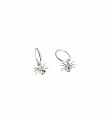 Dangle Spider Motif White Stone Earrings