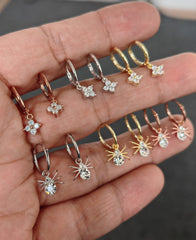 Dangle Spider Motif White Stone Earrings