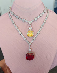 Sterling Silver Tennis Necklace with Large Colorful Gems, Pave Big Stone Design