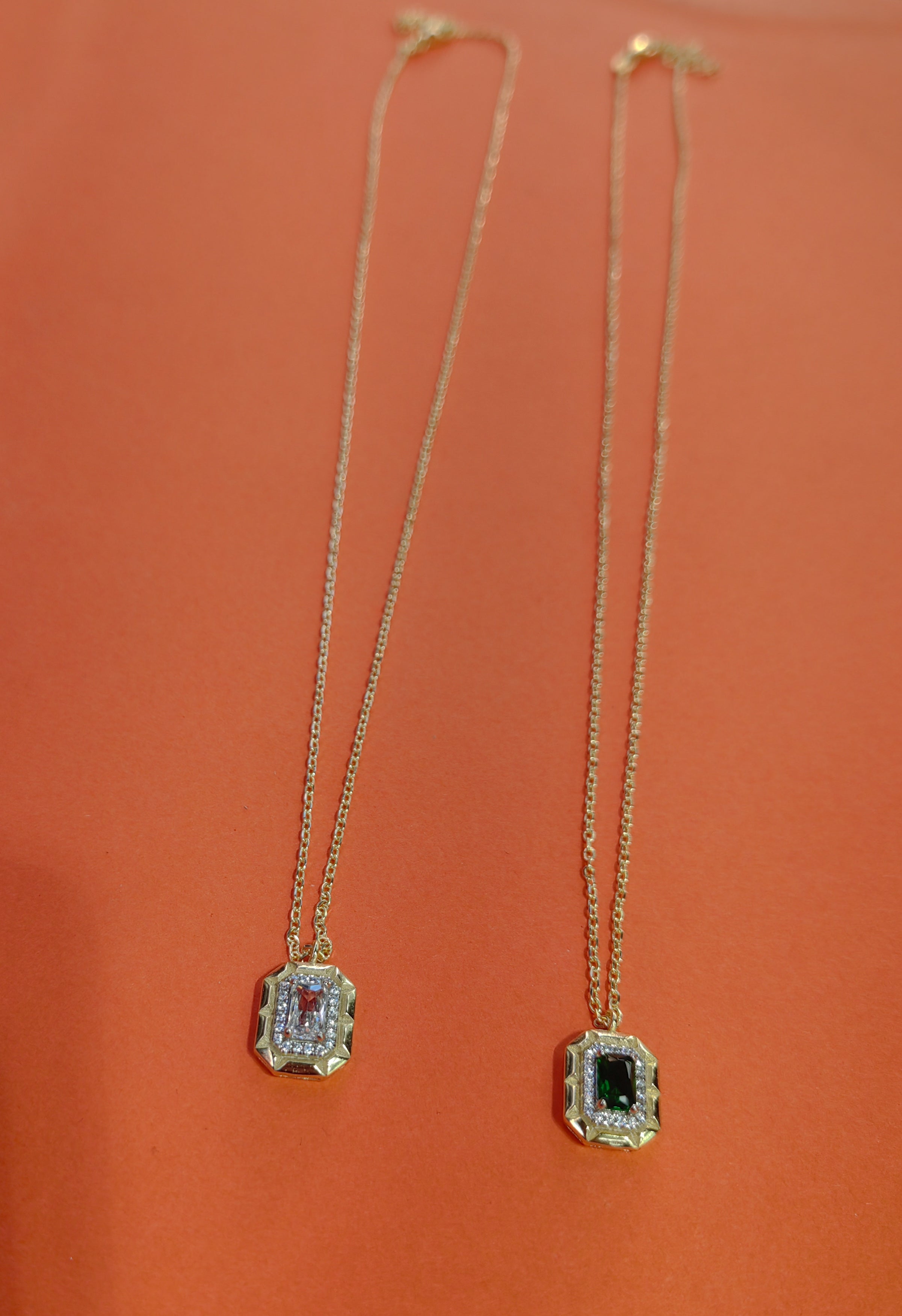 Minimalist Silver Necklace – Dainty One Stone Pendant Jewelry - Green or White Stone