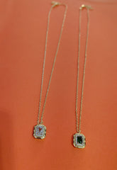 Minimalist Silver Necklace – Dainty One Stone Pendant Jewelry - Green or White Stone