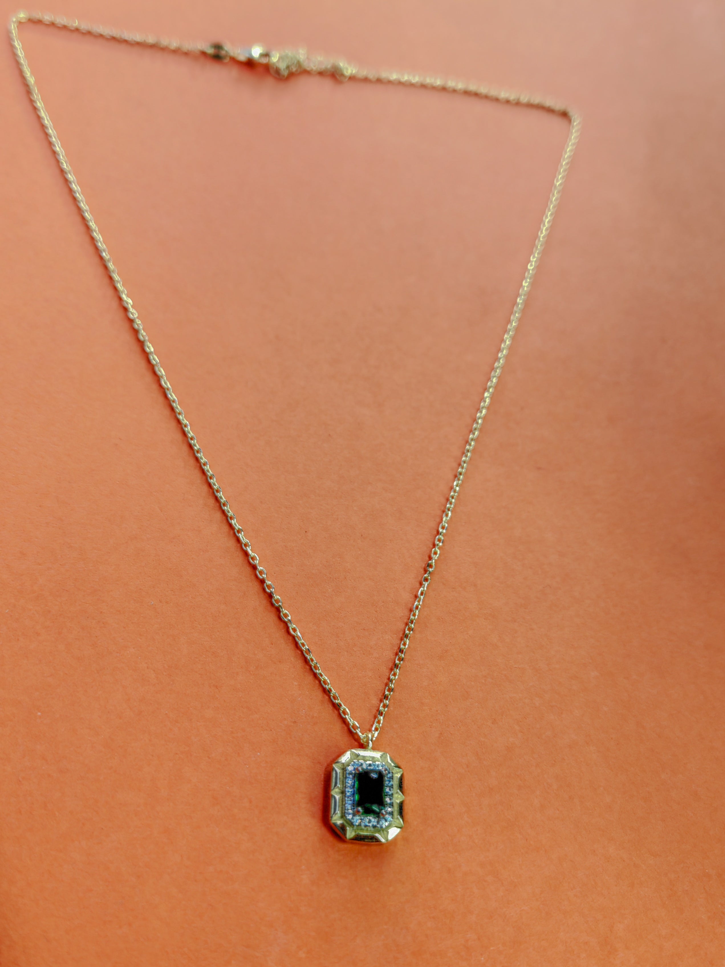 Minimalist Silver Necklace – Dainty One Stone Pendant Jewelry - Green or White Stone