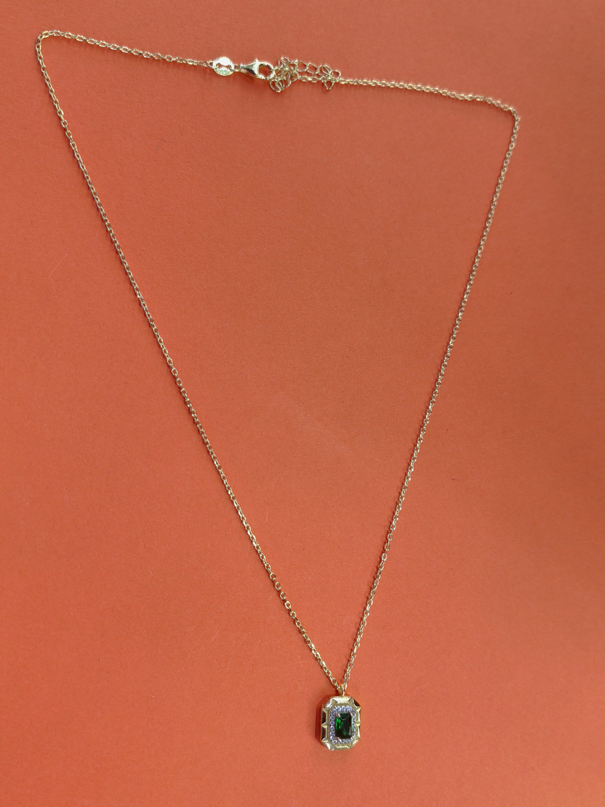 Minimalist Silver Necklace – Dainty One Stone Pendant Jewelry - Green or White Stone