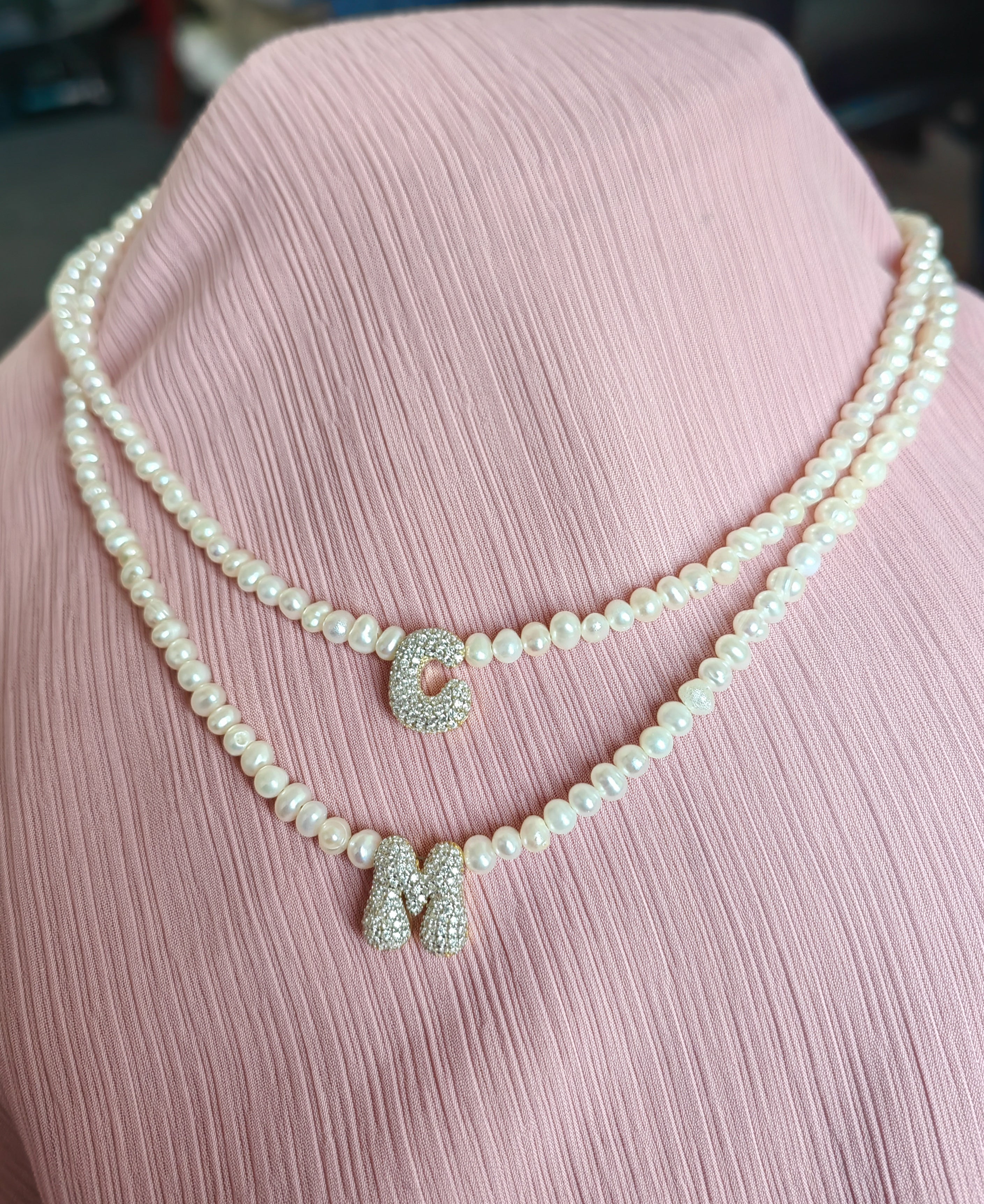 Custom Initial Pearl Necklace – 4mm Pearl Sterling Silver Letter