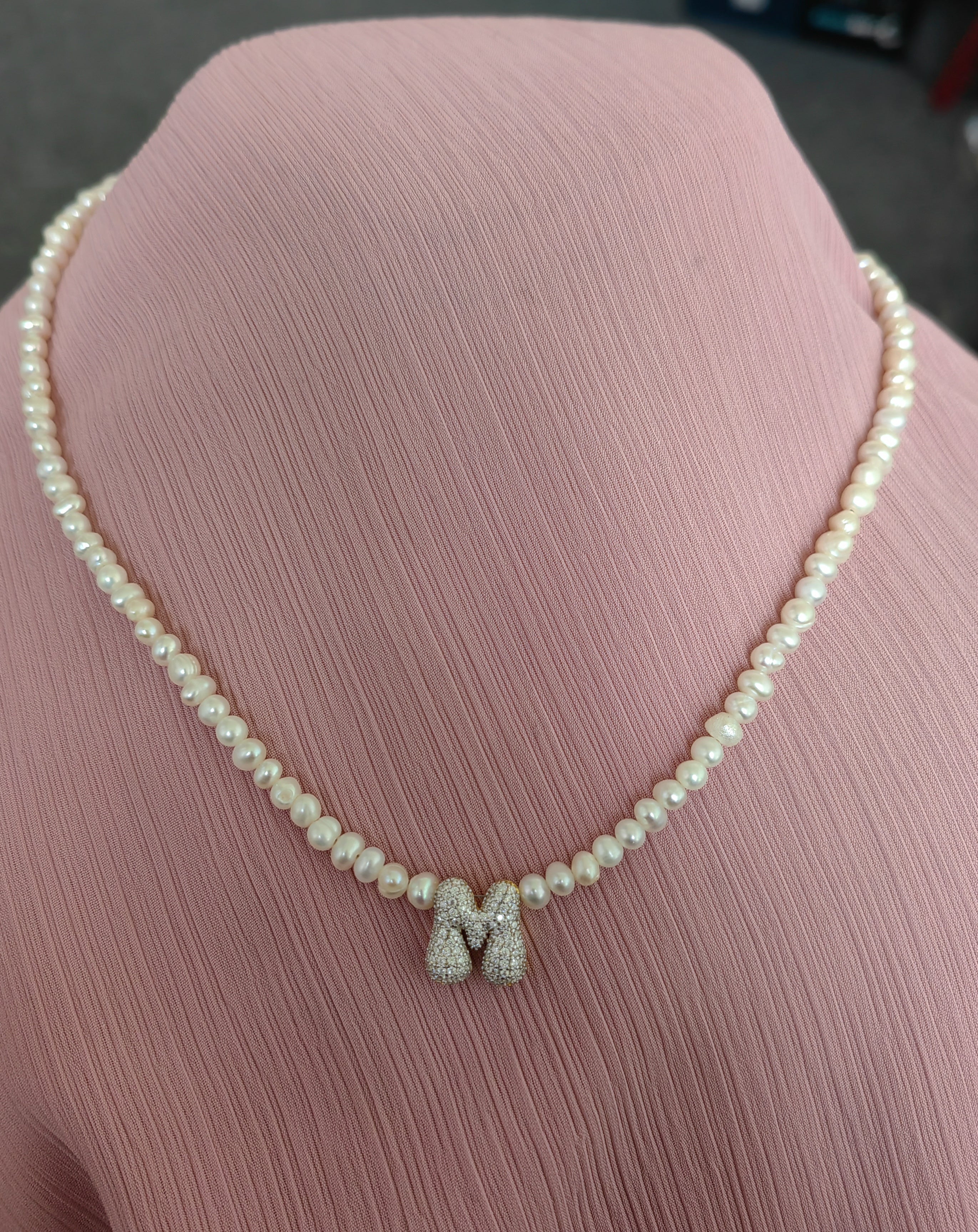Custom Initial Pearl Necklace – 4mm Pearl Sterling Silver Letter