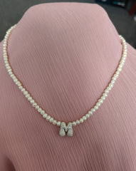 Custom Initial Pearl Necklace – 4mm Pearl Sterling Silver Letter