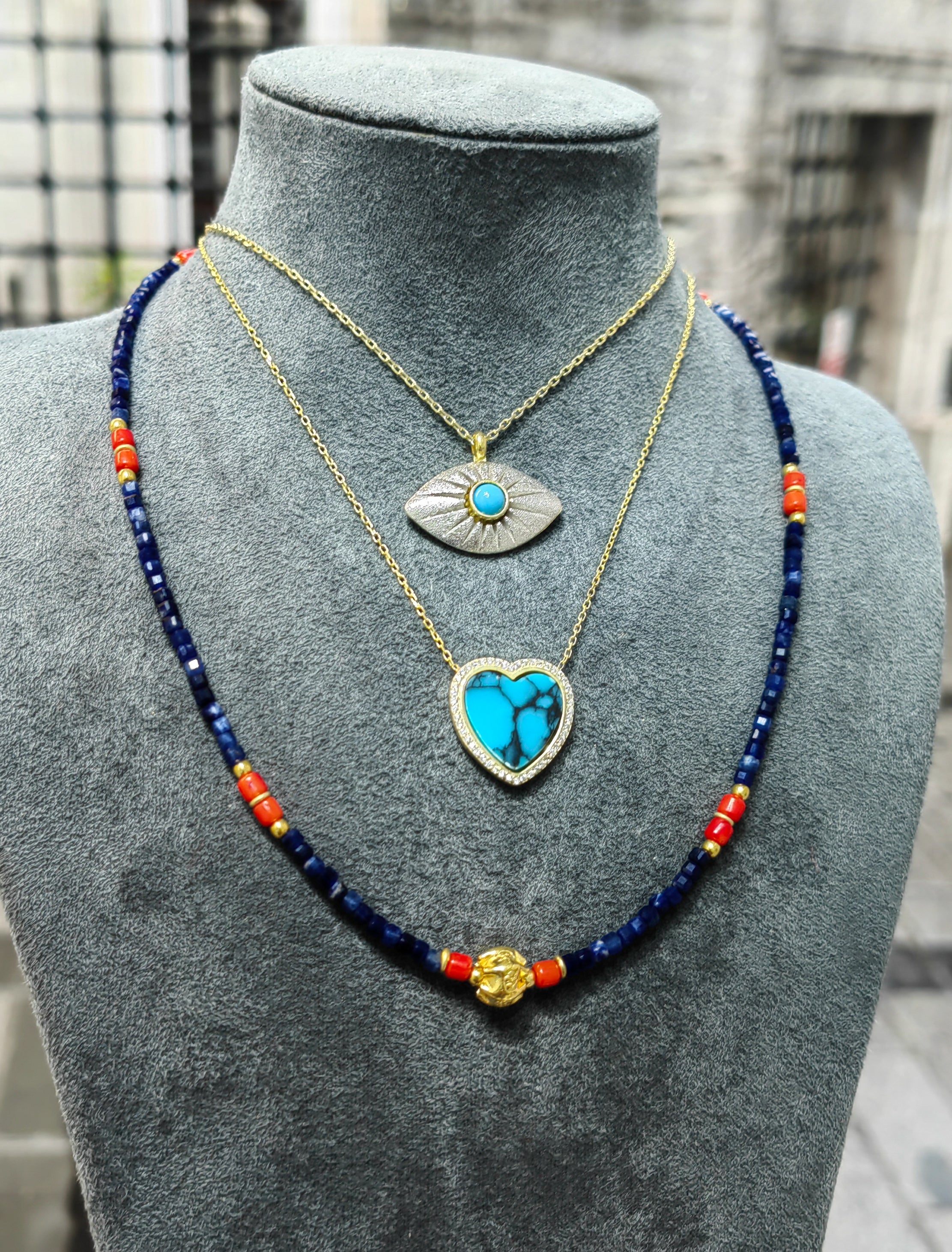 Natural Stone Silver Necklace Set – Sterling Silver Layering Necklace Stack, Gemstone Multi Strand Necklace, Boho Gift for Her