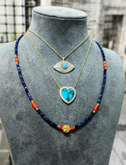 Natural Stone Silver Necklace Set – Sterling Silver Layering Necklace Stack, Gemstone Multi Strand Necklace, Boho Gift for Her