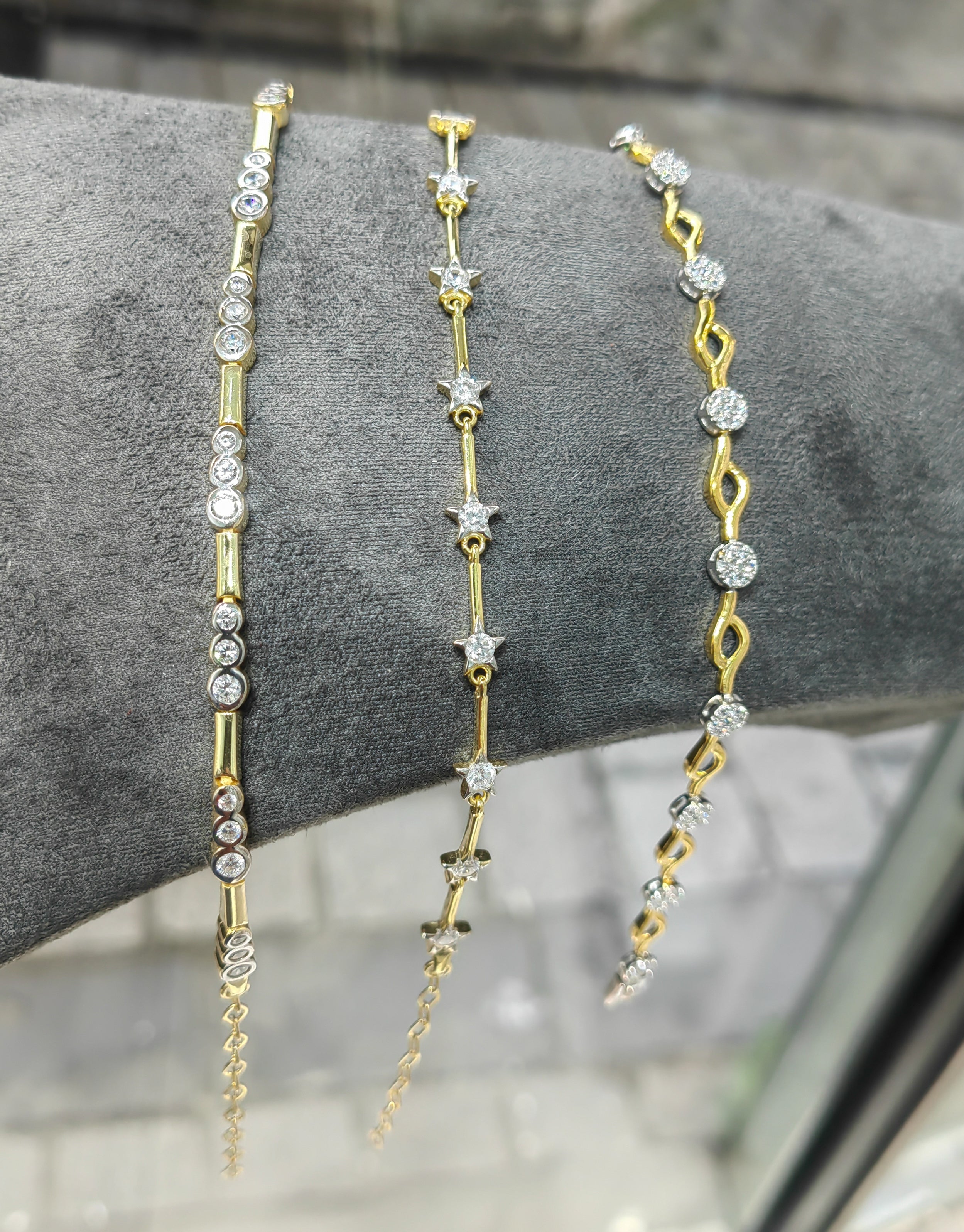 Dainty Two-Tone Sterling Silver CZ Bangle Bracelet