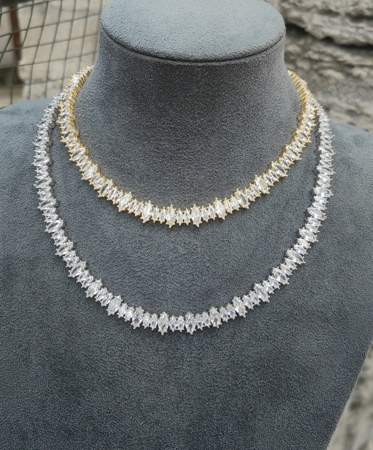 Handcrafted Marquise CZ Tennis Necklace in Gold – Sparkling Cubic Zirconia Diamond Look Statement Choker, Elegant Bridal Fine Jewelry Gift for Her
