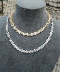 Handcrafted Marquise CZ Tennis Necklace in Gold – Sparkling Cubic Zirconia Diamond Look Statement Choker, Elegant Bridal Fine Jewelry Gift for Her