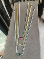 The Red Moment – Round Pink CZ Solitaire Sterling Silver Snake Chain Necklace, Everyday Quiet Luxury Gift for Her
