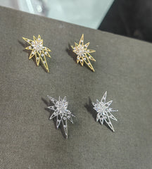 Born to Shine – Starburst CZ Pave Gold Statement Stud Earrings, Open Frame Celestial North Star Earrings Gift for Her