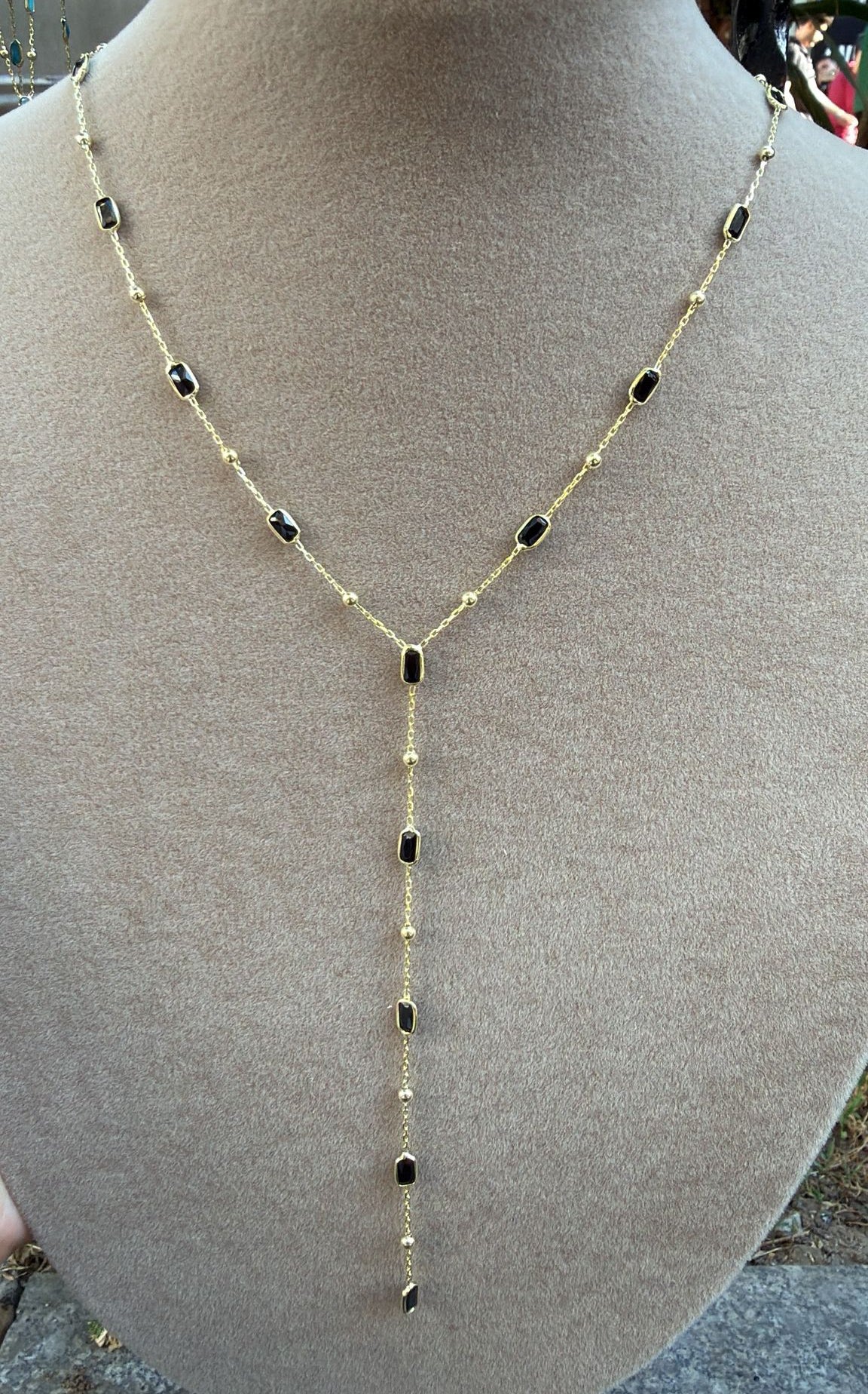 Multi-Strand Y Shaped Necklace - 925 Silver Cubic Zirconia Drop Necklace Gold Plated
