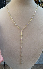 Multi-Strand Y Shaped Necklace - 925 Silver Cubic Zirconia Drop Necklace Gold Plated