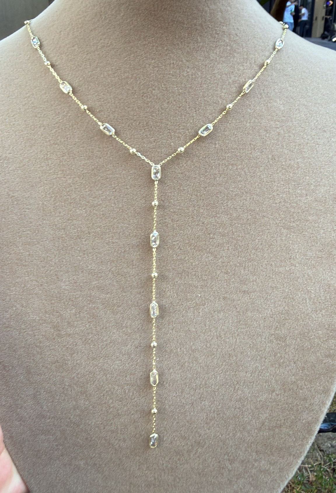 Multi-Strand Y Shaped Necklace - 925 Silver Cubic Zirconia Drop Necklace Gold Plated