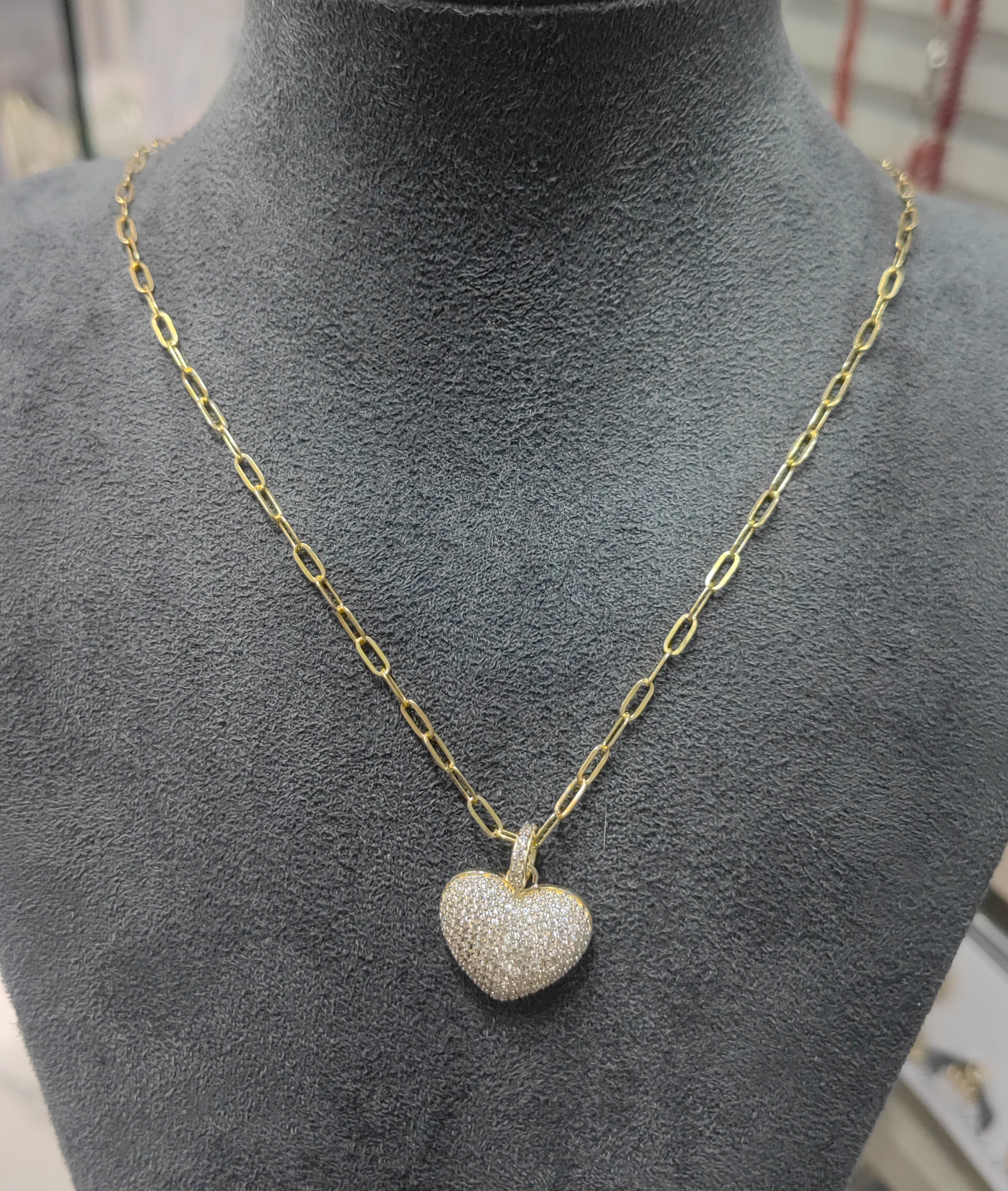 925 Sterling Silver Gold Plated Necklace - Layered Zircon Heart & Pearl Hamsa Pendant Set
