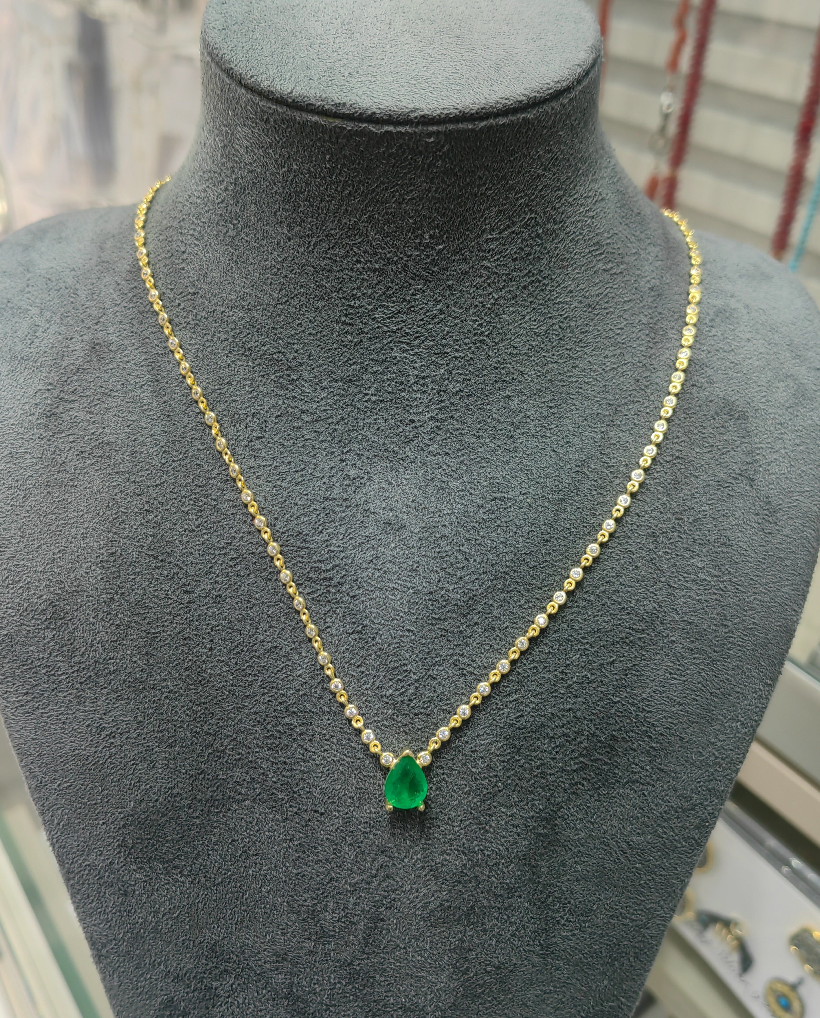 Multi-Strand 925 Sterling Silver Necklace with Zircon Stones and Green Teardrop Pendant
