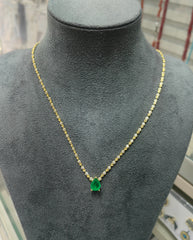 Multi-Strand 925 Sterling Silver Necklace with Zircon Stones and Green Teardrop Pendant