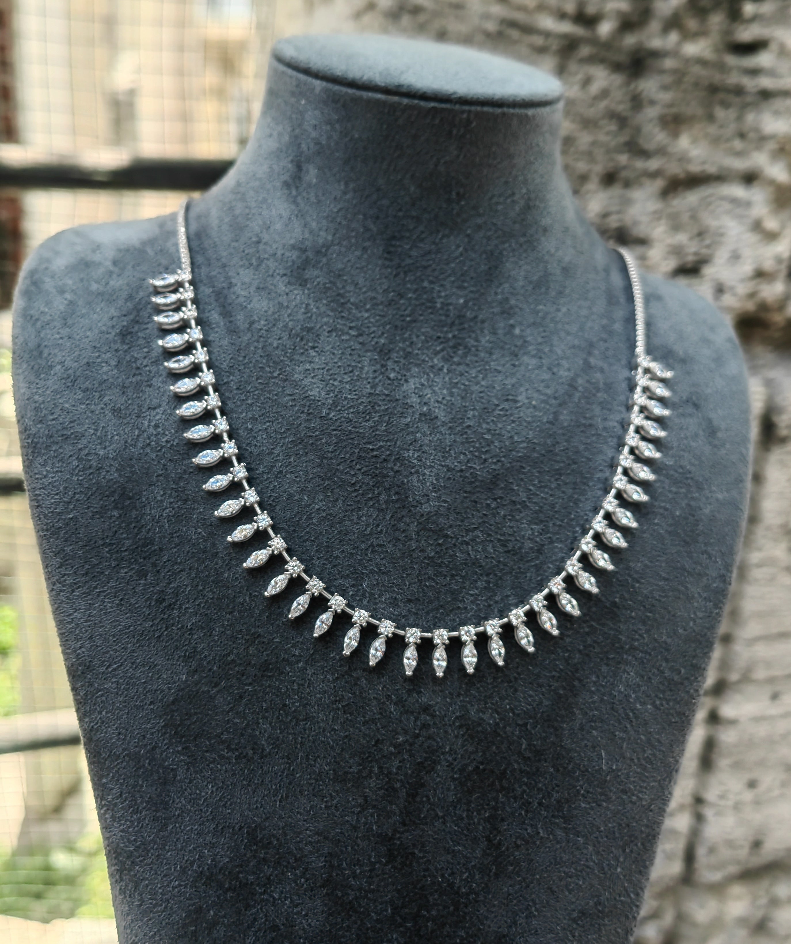 Sterling Silver 925 Zircon Necklace | Marquise Cut Tennis Pendant | Dainty Statement Jewelry