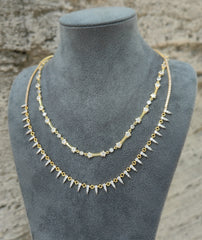 925 Sterling Silver Zircon Layered Necklace Set - Gold Plated Spike & Crystal Charm Necklaces