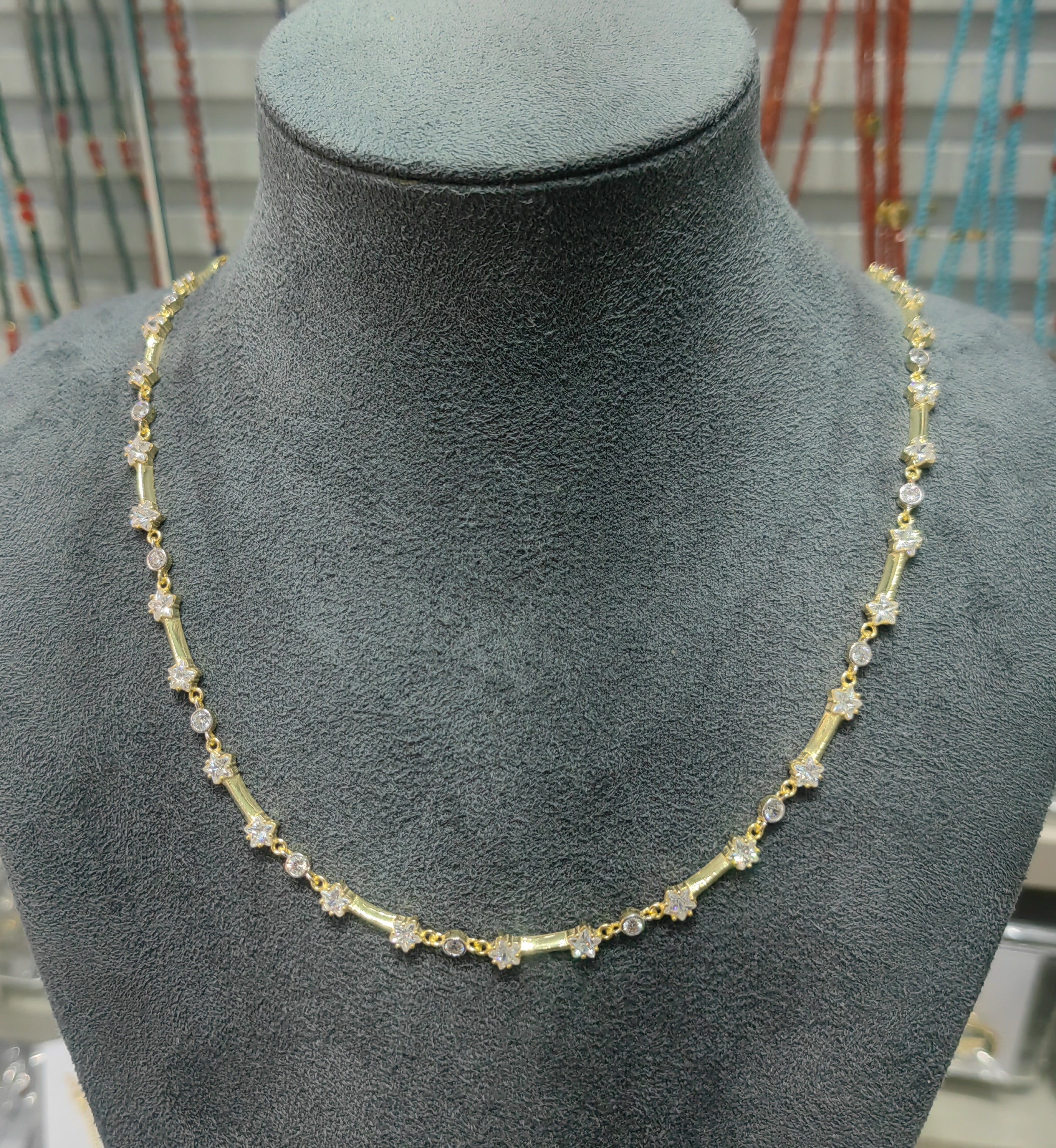 925 Sterling Silver Zircon Layered Necklace Set - Gold Plated Spike & Crystal Charm Necklaces