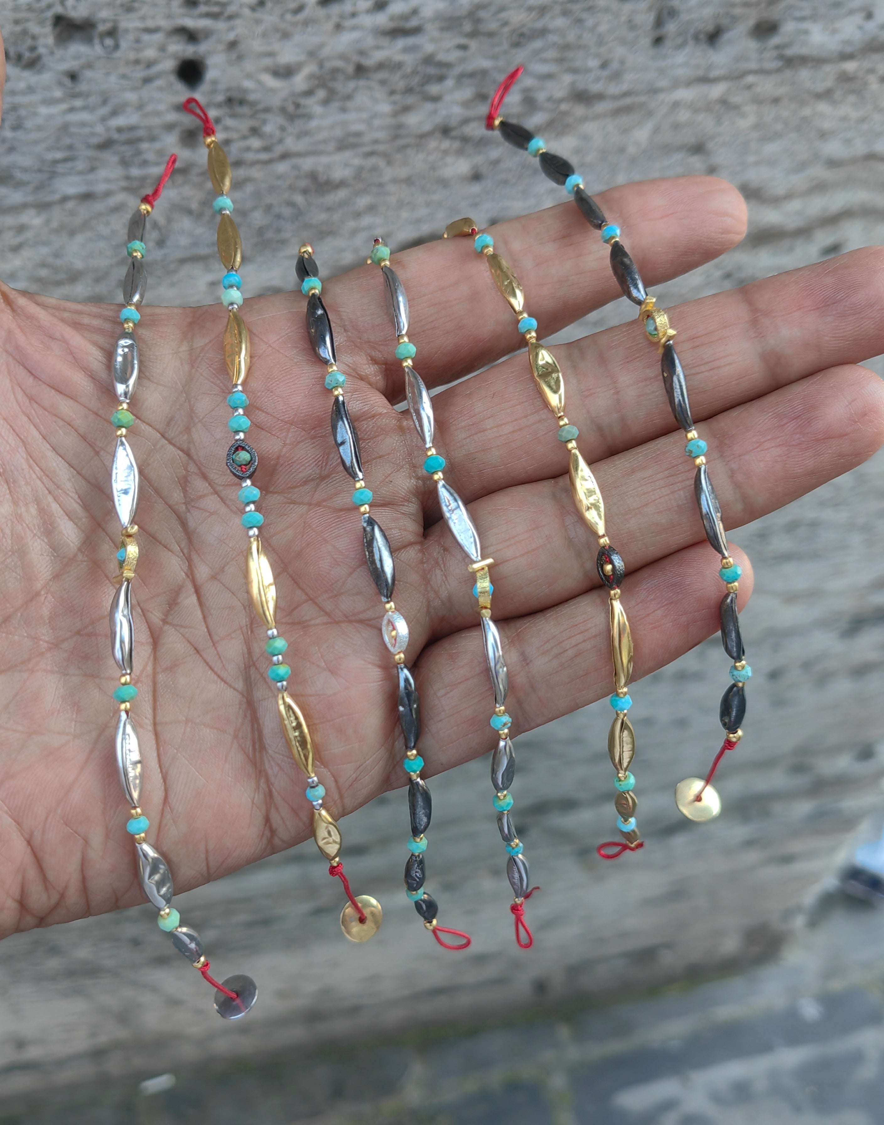 Handmade 925 Silver Turquoise Beaded Bookmark Charm - Zircon Beads Bracelets for unisex