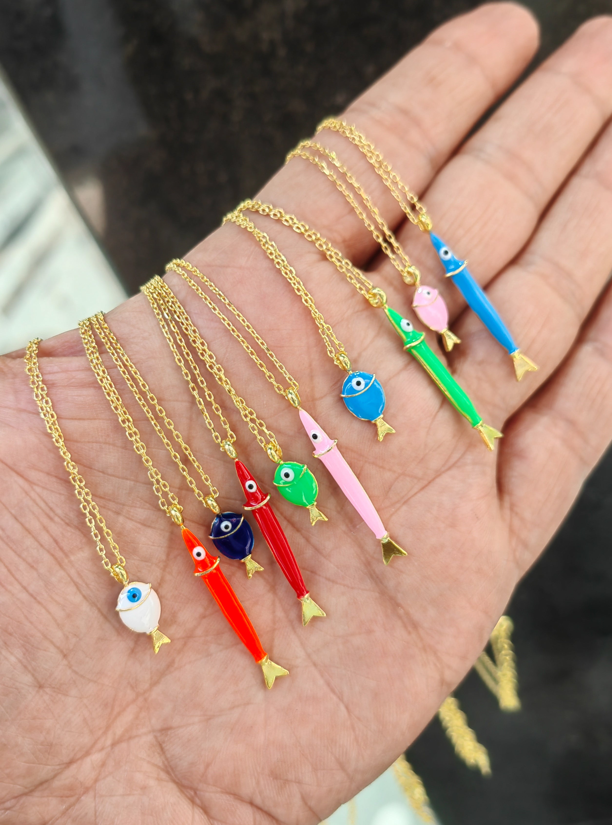 Dainty Gold Plated Sterling Silver Fish Necklace with Enamel & Zircon - Handcrafted Pendant