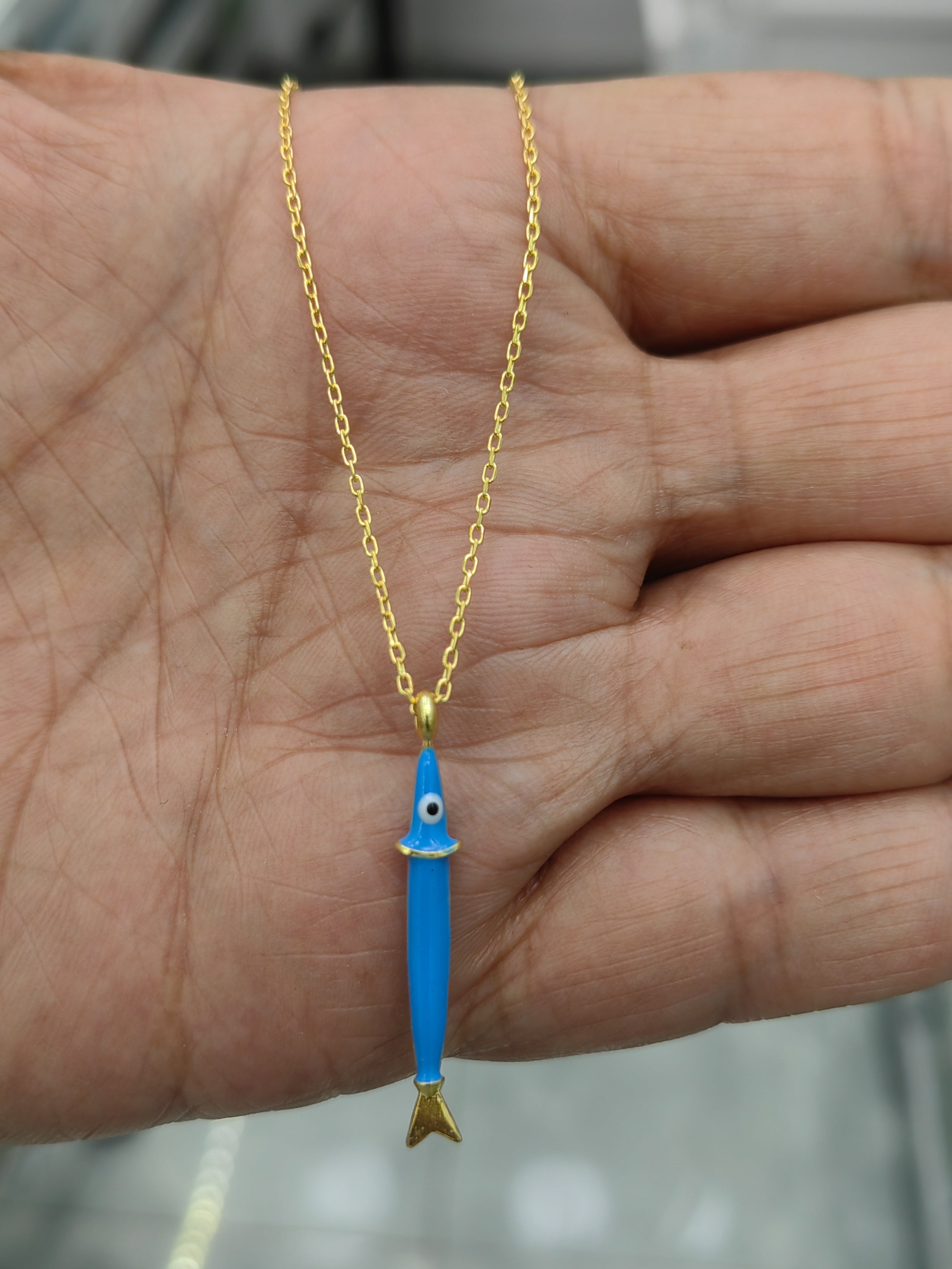 Dainty Gold Plated Sterling Silver Fish Necklace with Enamel & Zircon - Handcrafted Pendant