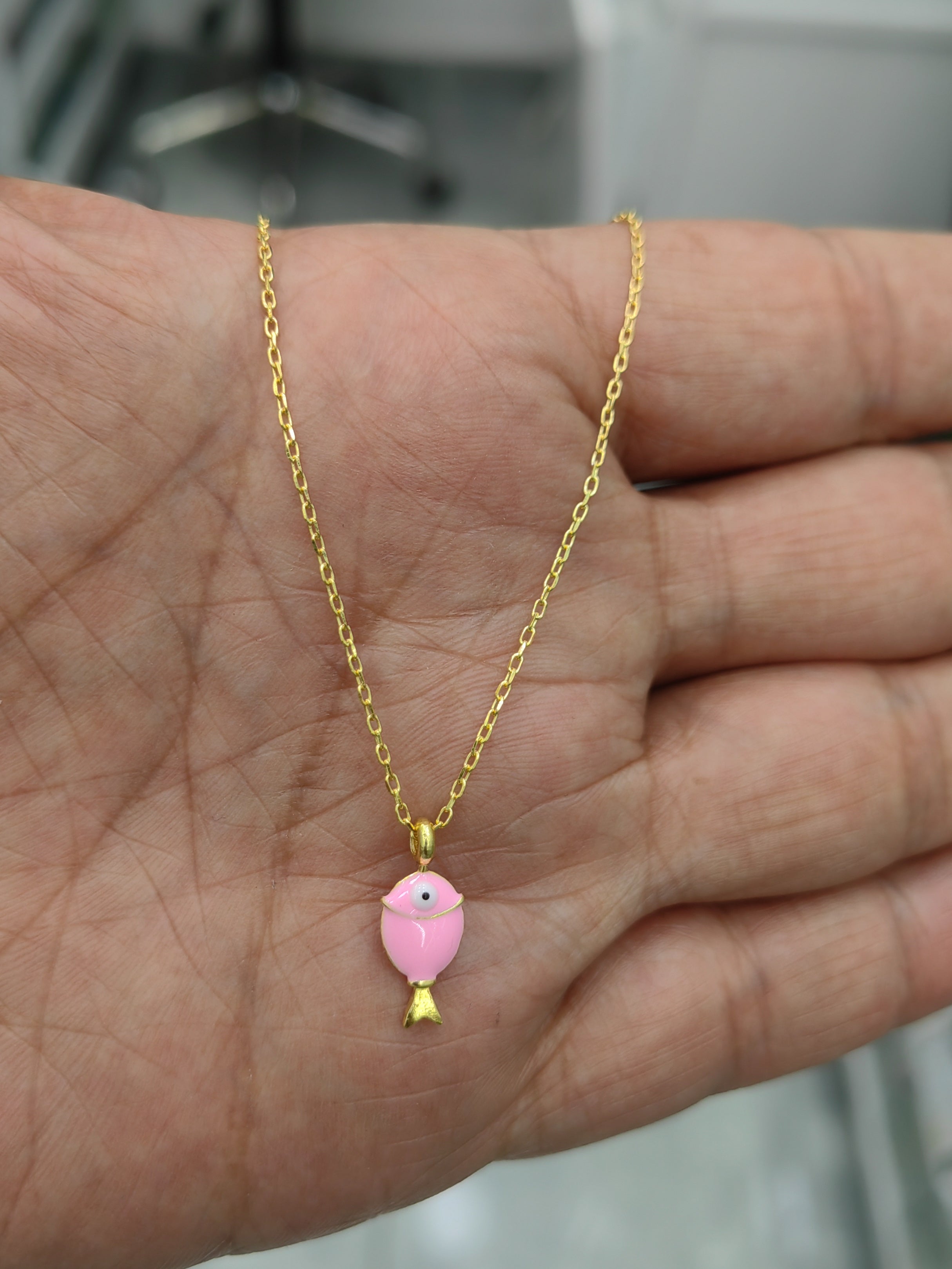 Dainty Gold Plated Sterling Silver Fish Necklace with Enamel & Zircon - Handcrafted Pendant