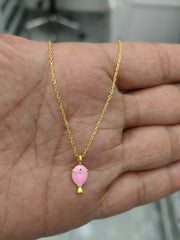Dainty Gold Plated Sterling Silver Fish Necklace with Enamel & Zircon - Handcrafted Pendant