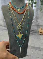 925 Sterling Silver Boho Layered Necklace Set - Turquoise Carnelian Natural Stones