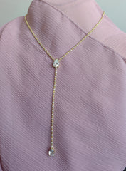 Pear Cut Cubic Zirconia Lariat Necklace, 925 Sterling Silver Y Drop Necklace, Gold Plated Dainty CZ Teardrop Pendant, Bridal & Gift for Her