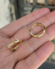 Gold Bamboo Huggie Hoop Earrings, 925 Sterling Silver Cubic Zirconia Small Hoops, Dainty Minimalist Gift for Her
