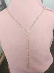 Gold Plated Sterling Silver Star Lariat Necklace – Bezel-Set Cubic Zirconia Y Necklace for Women