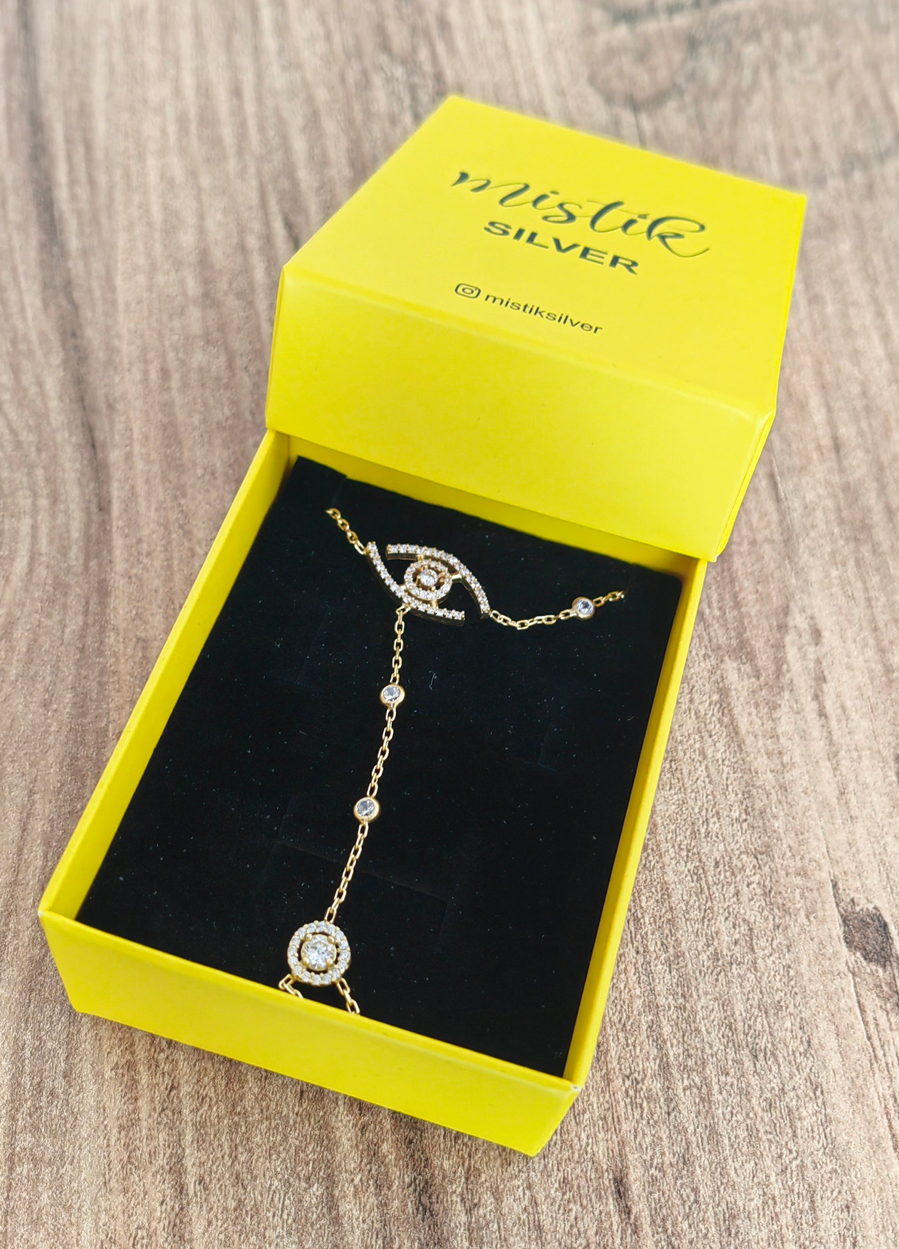 Zircon Stone Eye Silver Sahmeran Bracelet, Hand Chain Bracelet