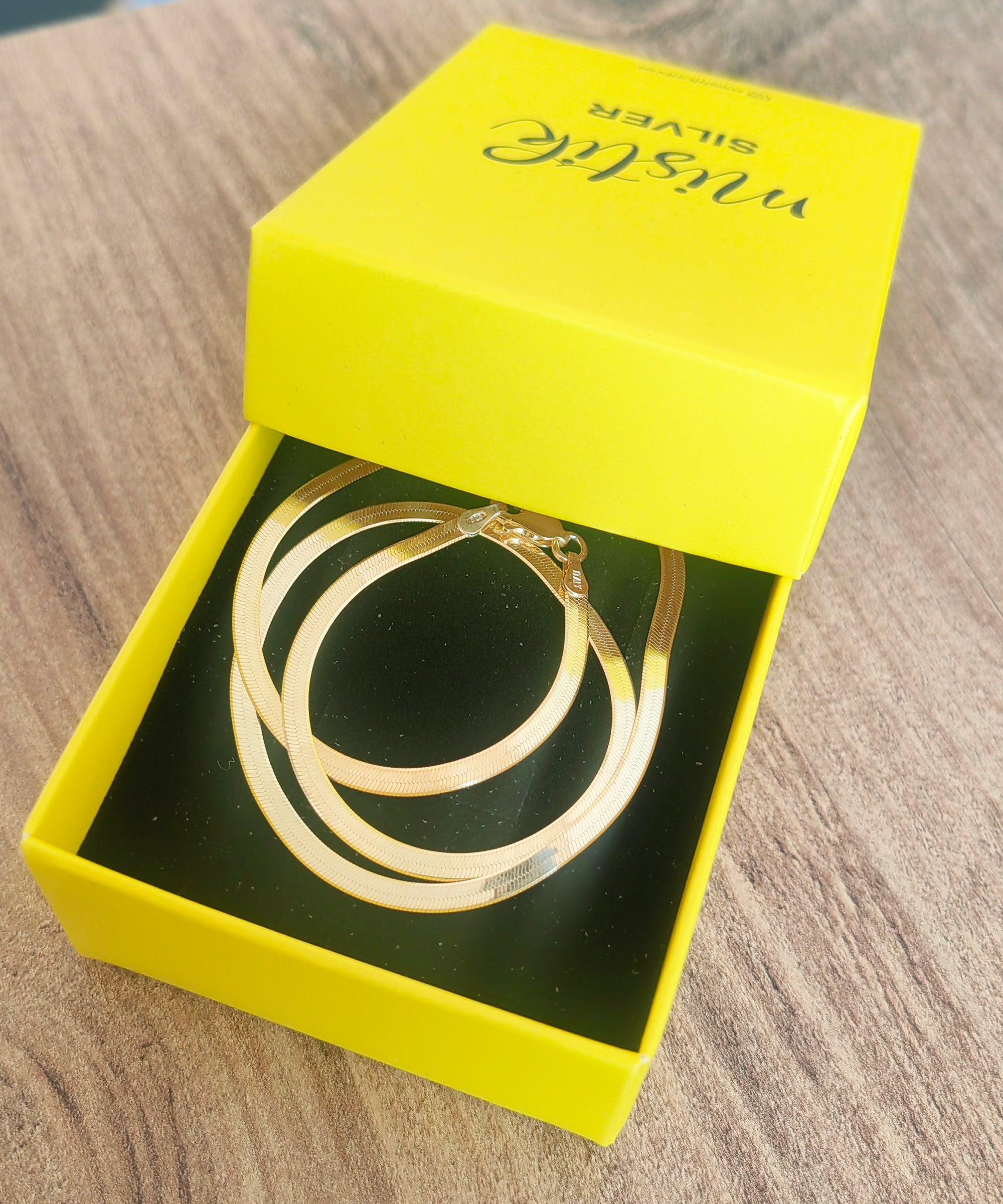 Italian Flat Silver Chain Necklace, 14K Gold flat snake chain, Herringbone Necklace