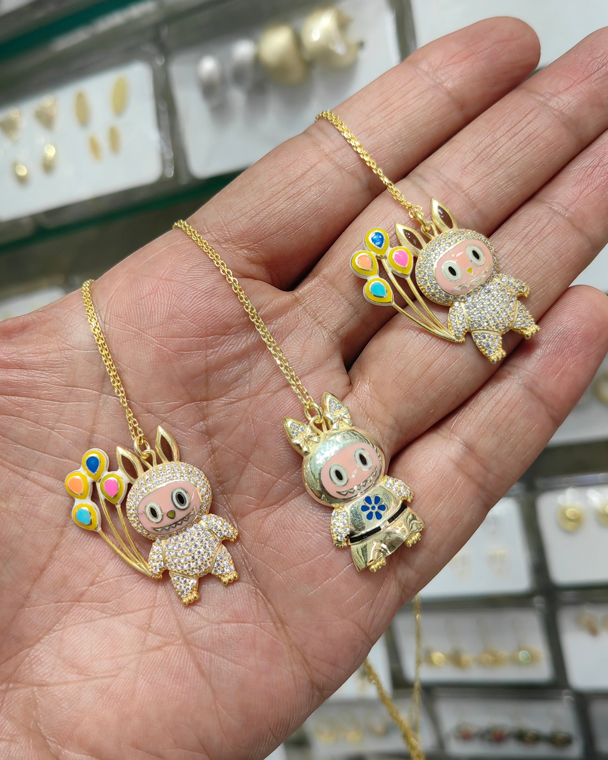 Handmade Labubu Style Necklace – Cute Cartoon Character Jewelry Gift - 925 Sterling Silver