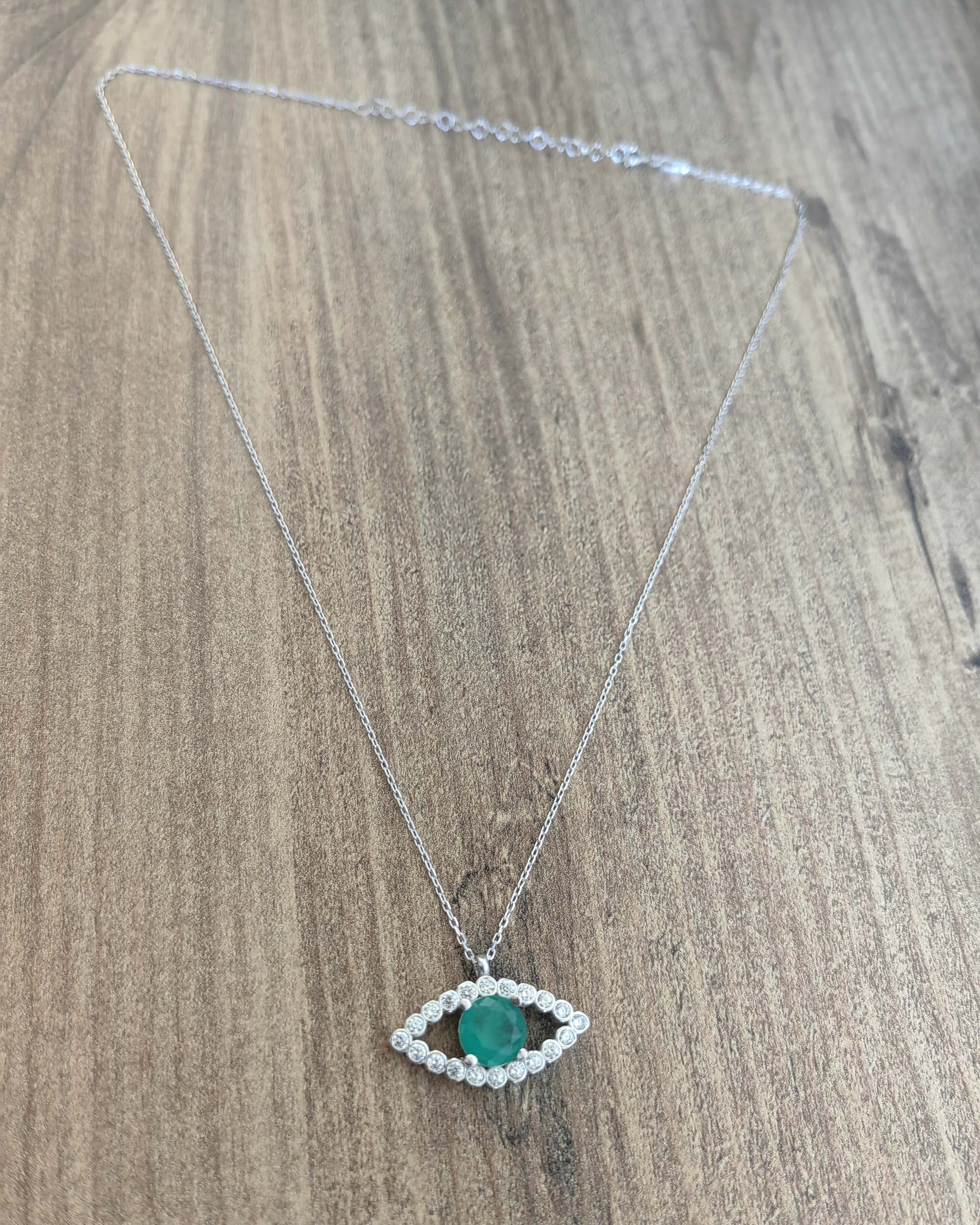 14K Gold Green Evil Eye Necklace: Sterling Silver Jewelry