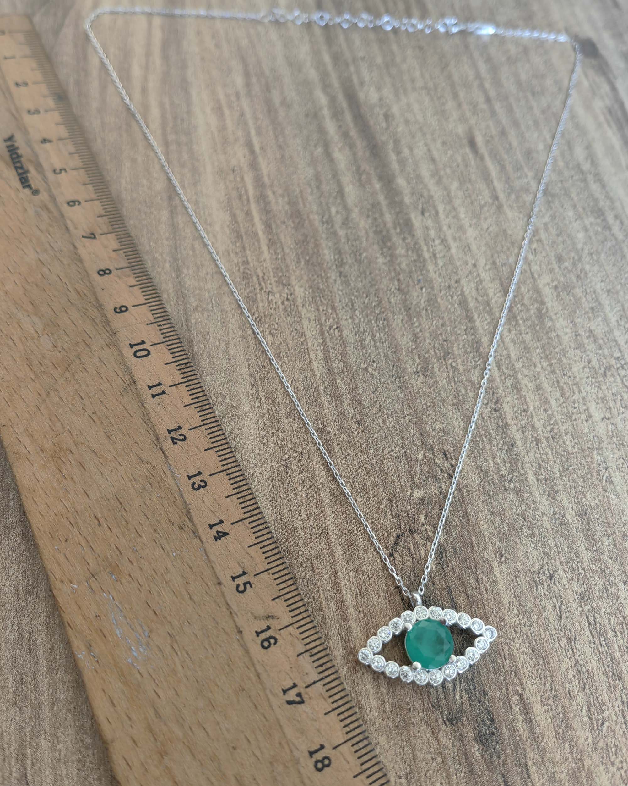 14K Gold Green Evil Eye Necklace: Sterling Silver Jewelry