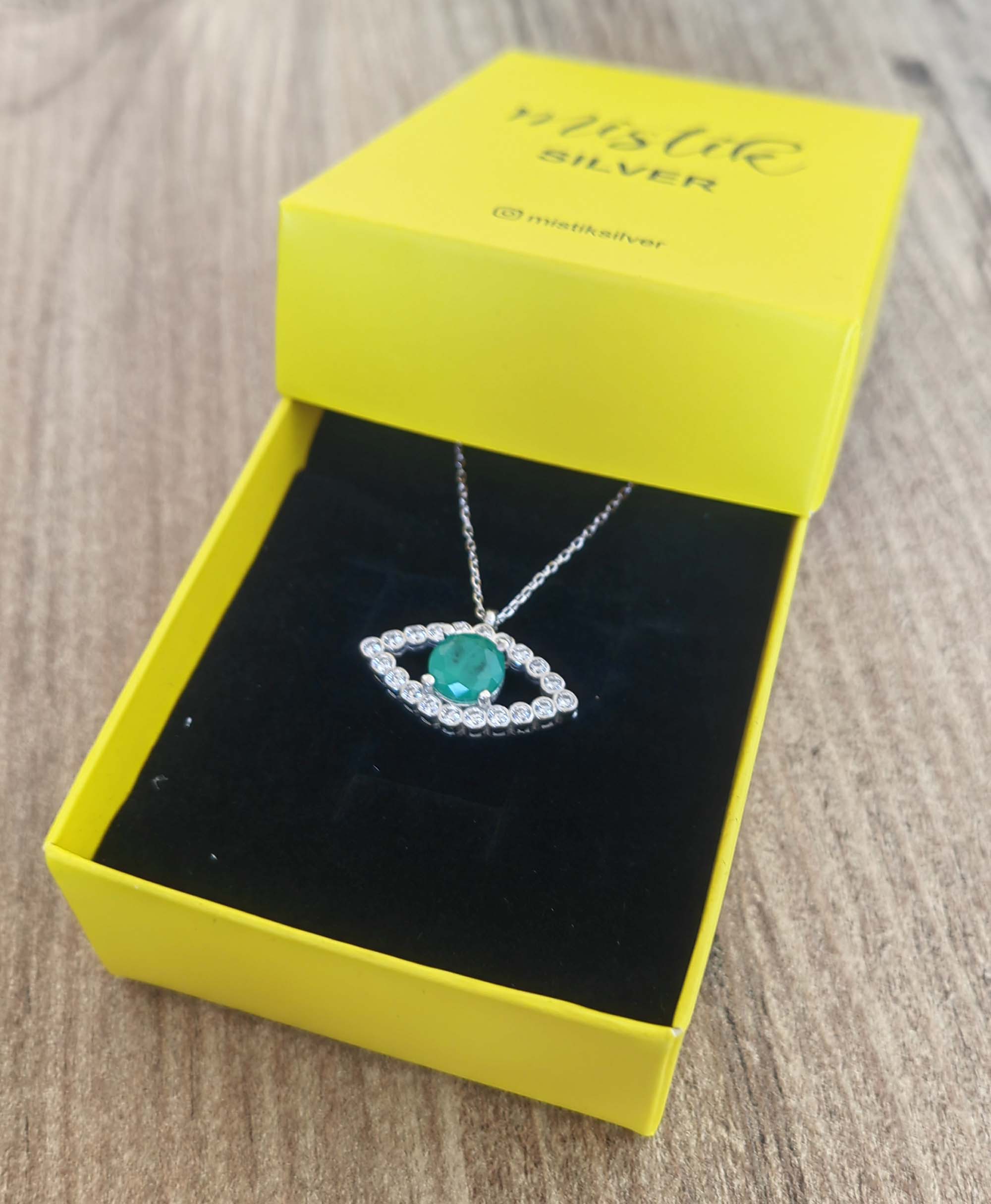 14K Gold Green Evil Eye Necklace: Sterling Silver Jewelry