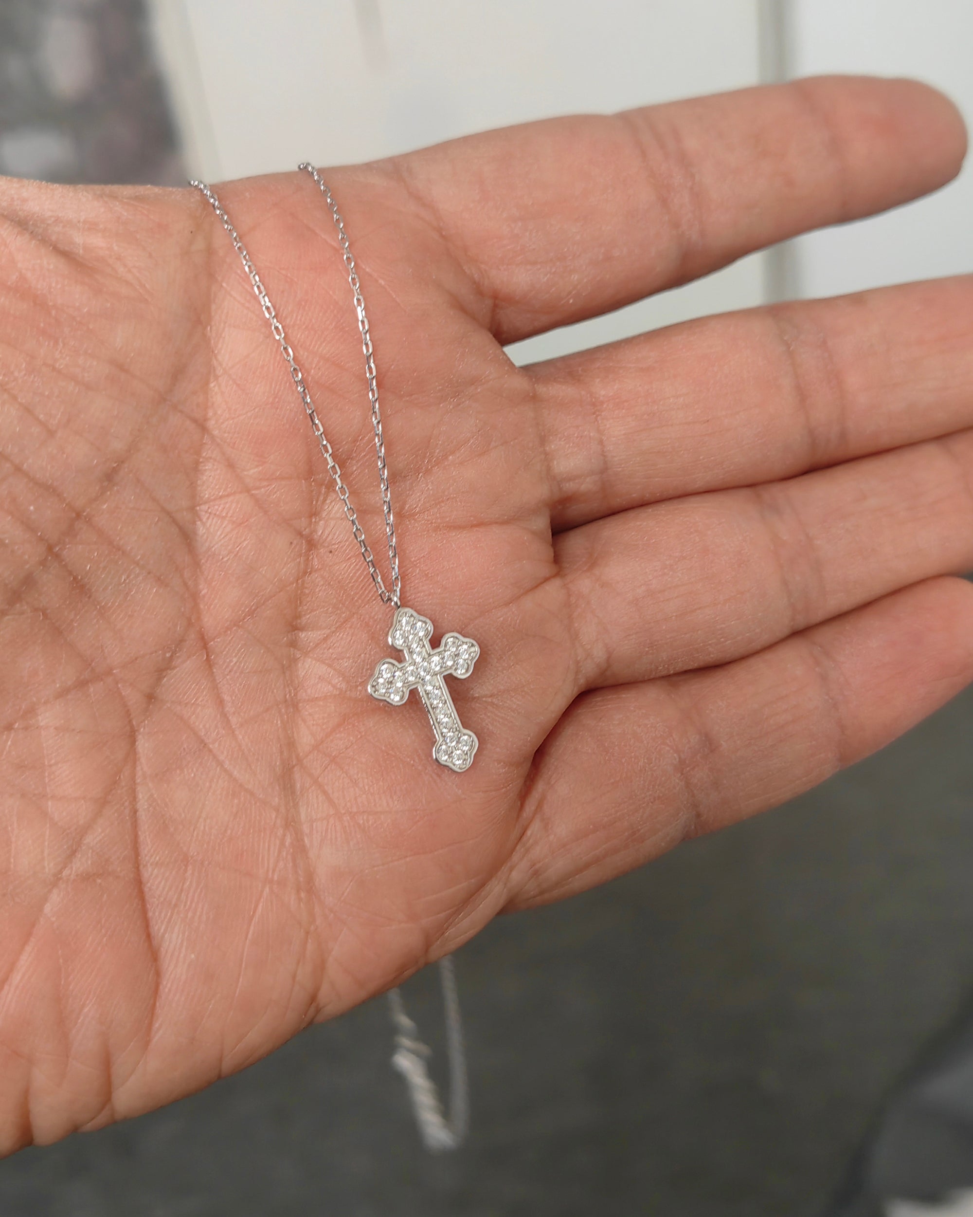 Sterling Silver Cross Necklace: White Stone Charm, Religious Pendant