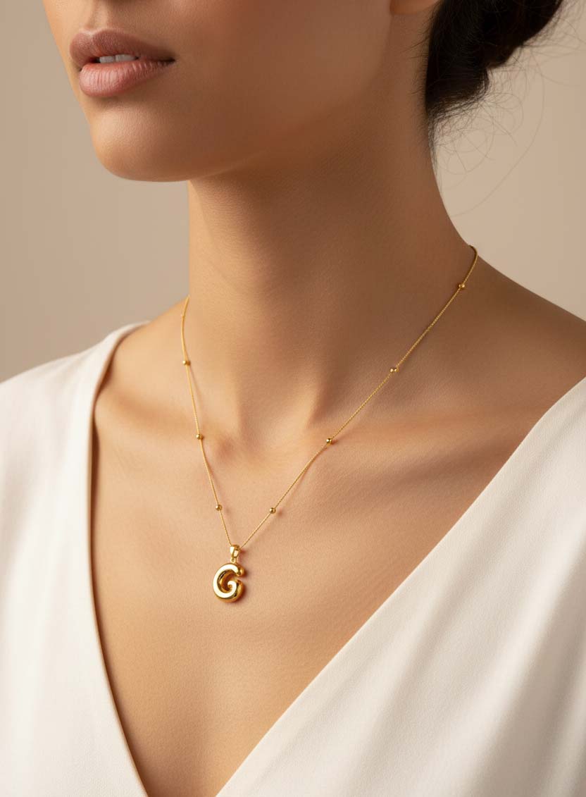 Sterling Silver Initial Necklace: Chubby Letter Pendant