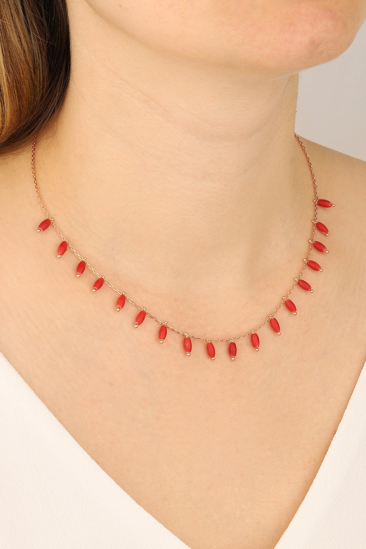Coral Natural Stone Pendant Necklace