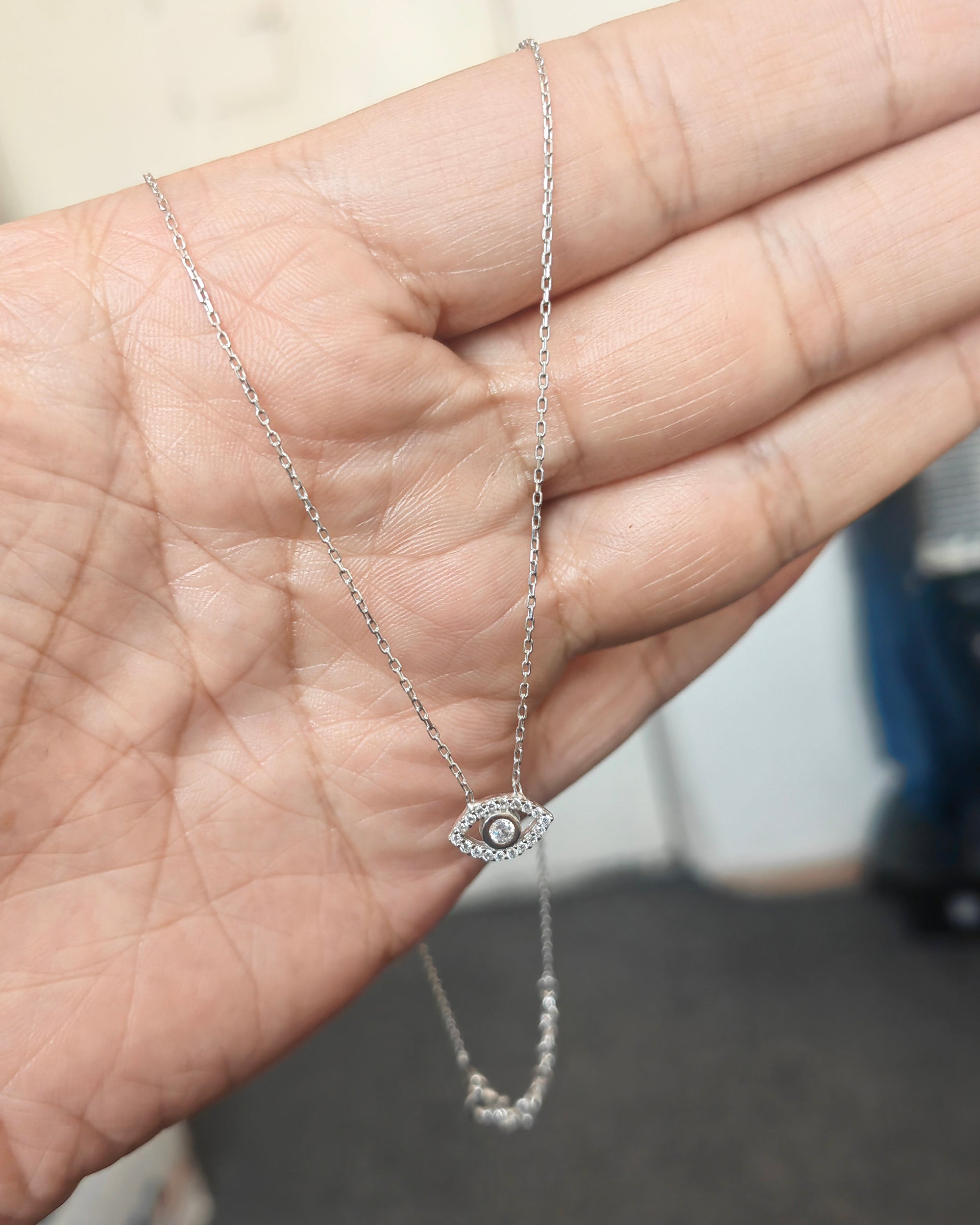 Small Eye Silver Necklace, Tiny Evil Eye Necklace – 925 Sterling Silver Dainty Pendant for Women