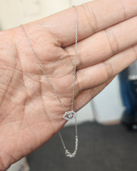 Small Eye Silver Necklace, Tiny Evil Eye Necklace – 925 Sterling Silver Dainty Pendant for Women