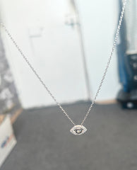 Small Eye Silver Necklace, Tiny Evil Eye Necklace – 925 Sterling Silver Dainty Pendant for Women