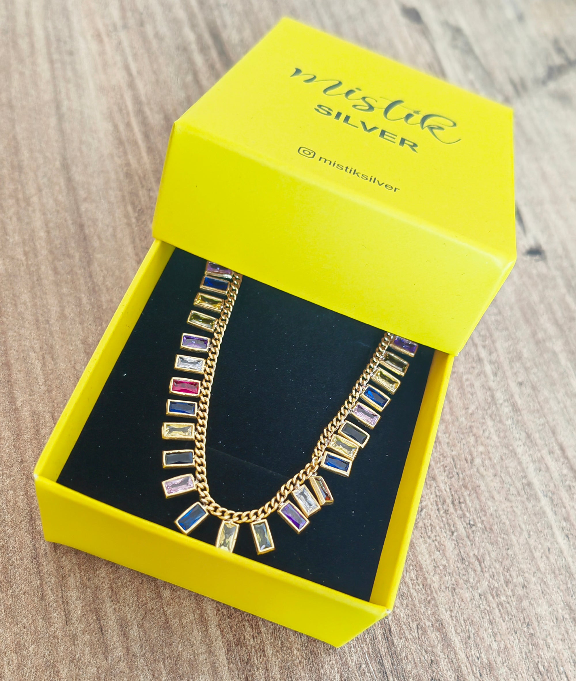 Colorful Baguette Stone Pendant Necklace, Rainbow Multi Color Dangle Choker Necklace, Rainbow Gemstone Necklace, Vibrant Handmade Colorful