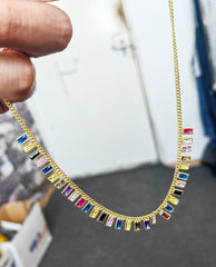 Colorful Baguette Stone Pendant Necklace, Rainbow Multi Color Dangle Choker Necklace, Rainbow Gemstone Necklace, Vibrant Handmade Colorful