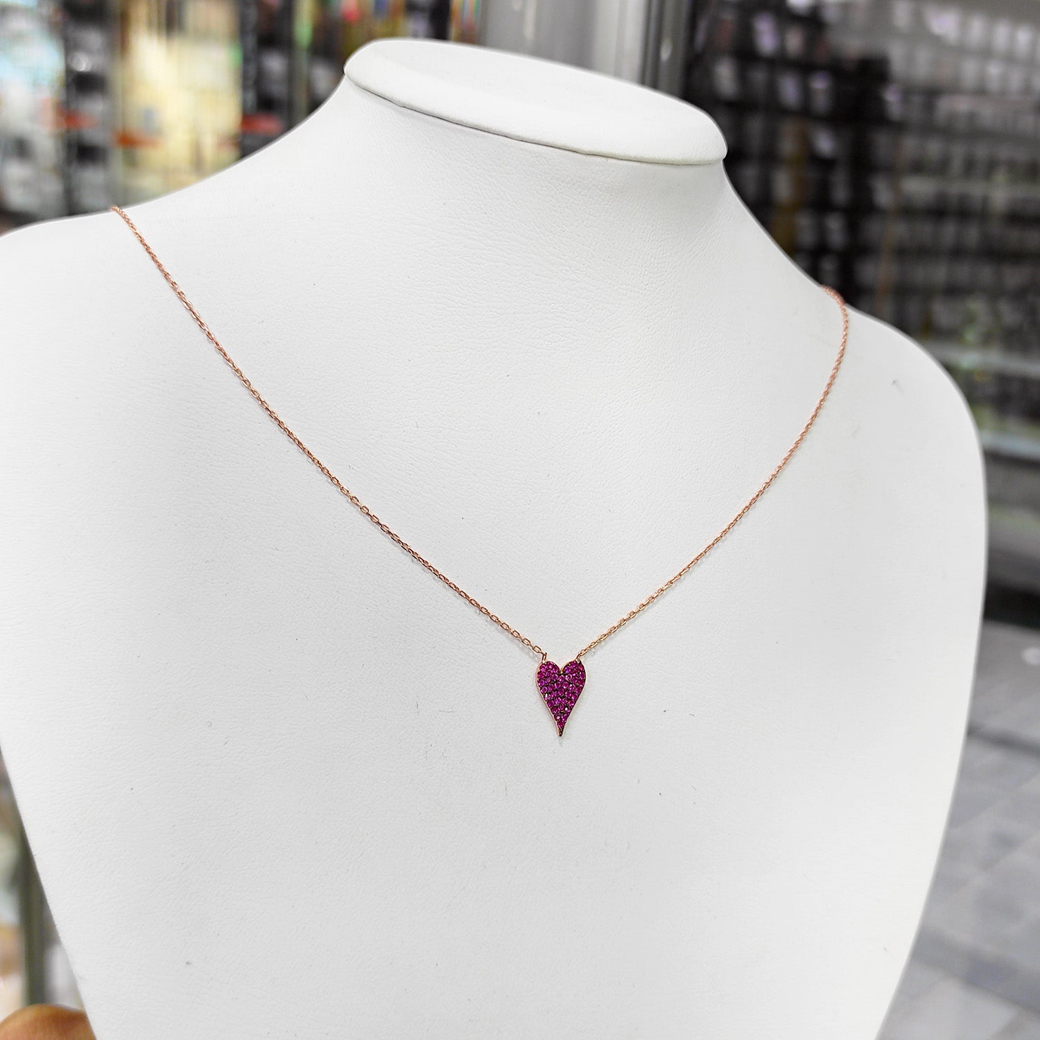 Pink Stone Small Heart Necklace